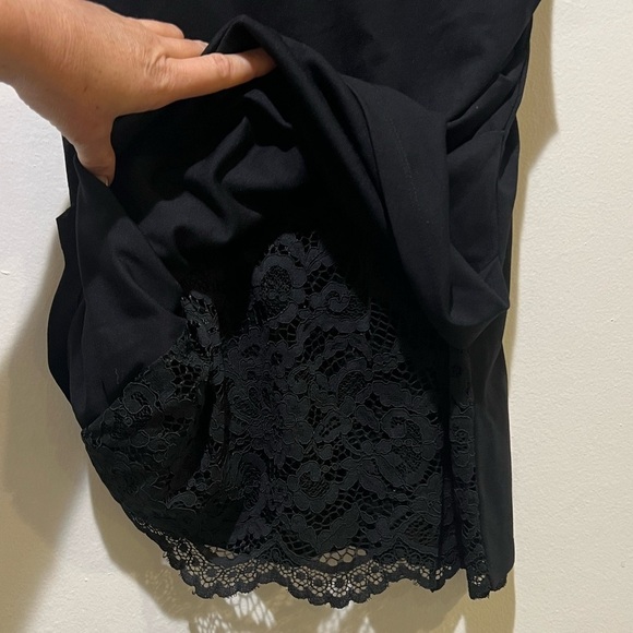 BEBE Asymmetrical Hem Black Lace Mini Dress removable straps Size Medium - Picture 10 of 11